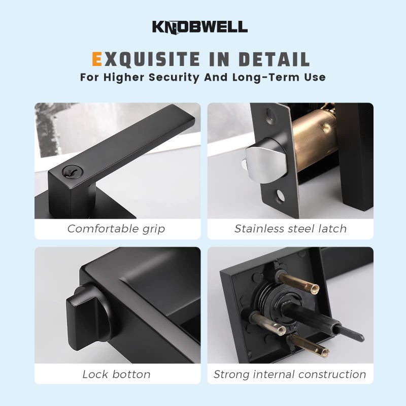 KNOBWELL 2 Pack Black Heavy Duty Entrance Door Lever Door Handle(for Office/Front Door) Black Door Handle, Keyed Entry(Different Keys) Door Leversets 2.13 lb One Lever(Not Keyed Alike) - Image 4